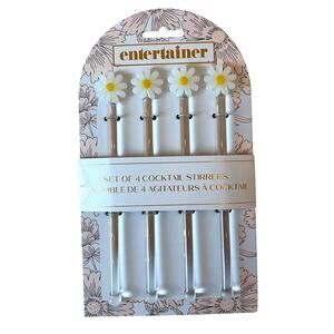 Daisy Glass Cocktail Stirrers Set of 4 Chic Spring Floral Barware New